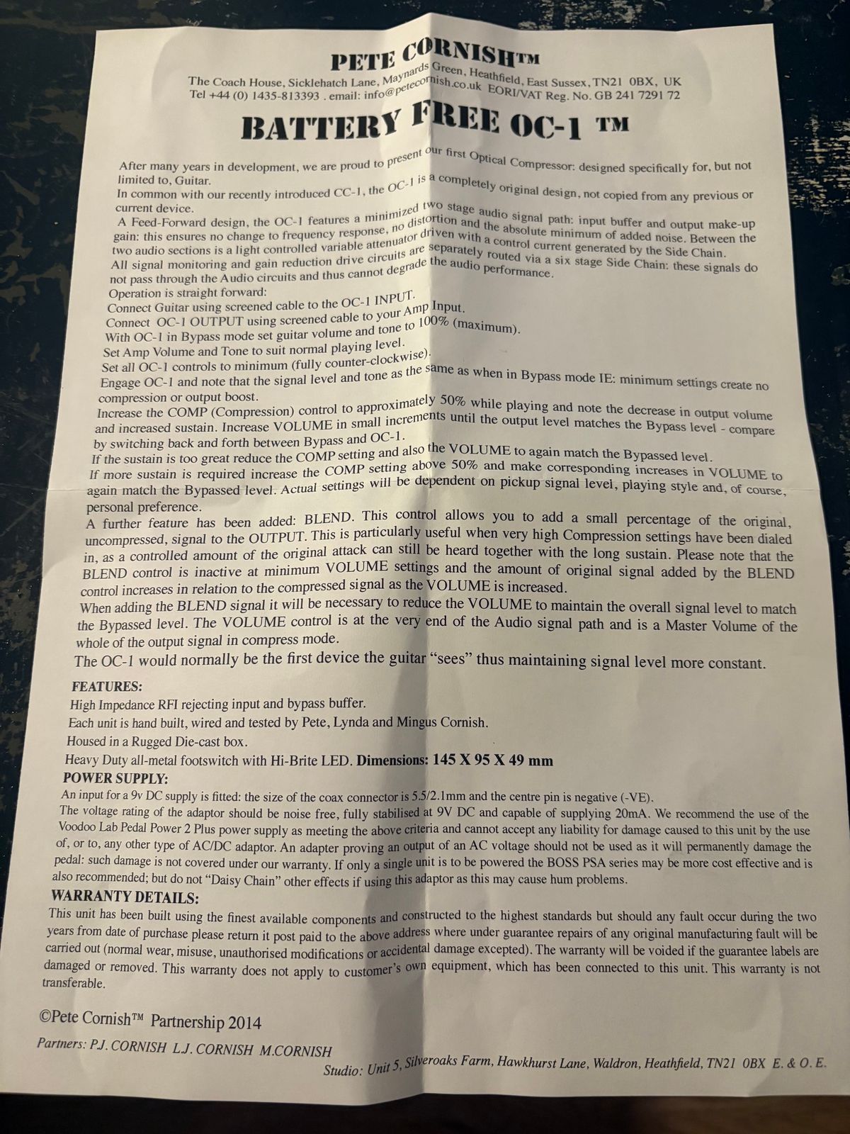 Pete Cornish OC-1 Battery-Free Optical Compressor 2010s - Black/White - Image 5